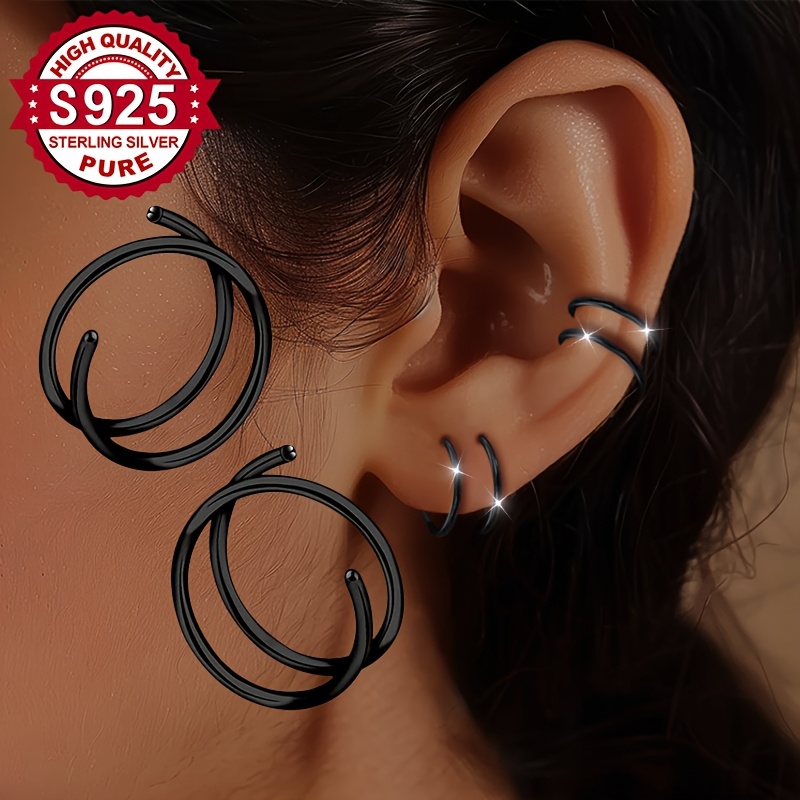 S925 Silver Spiral Wrapped Earrings Single Ear Piercing Accessory